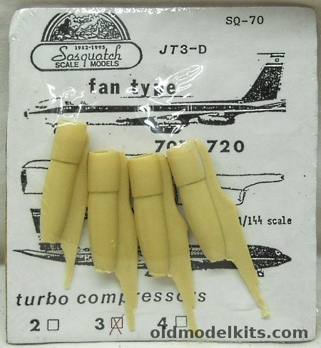 Sasquatch 1/144 JT3-D Engines (Four) For Boeing 720 or 707 - Bagged, SQ-70 plastic model kit